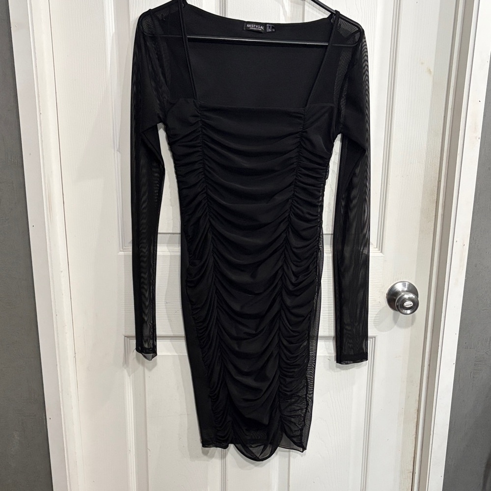 Fashion Nova  Black Ruched Dress